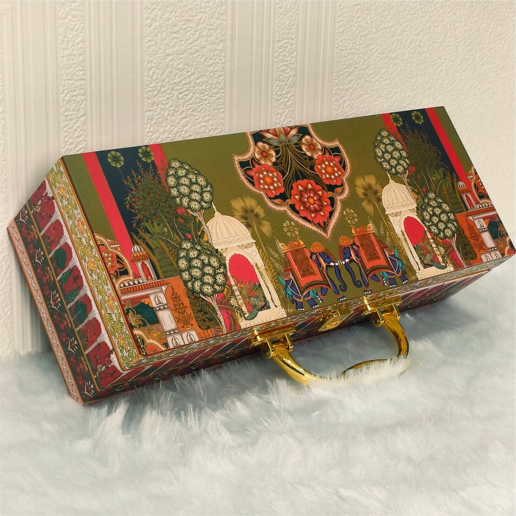 Elephant Pattern box With 3 salsa jars (13x5x3.5 Inches) 3JAR10008