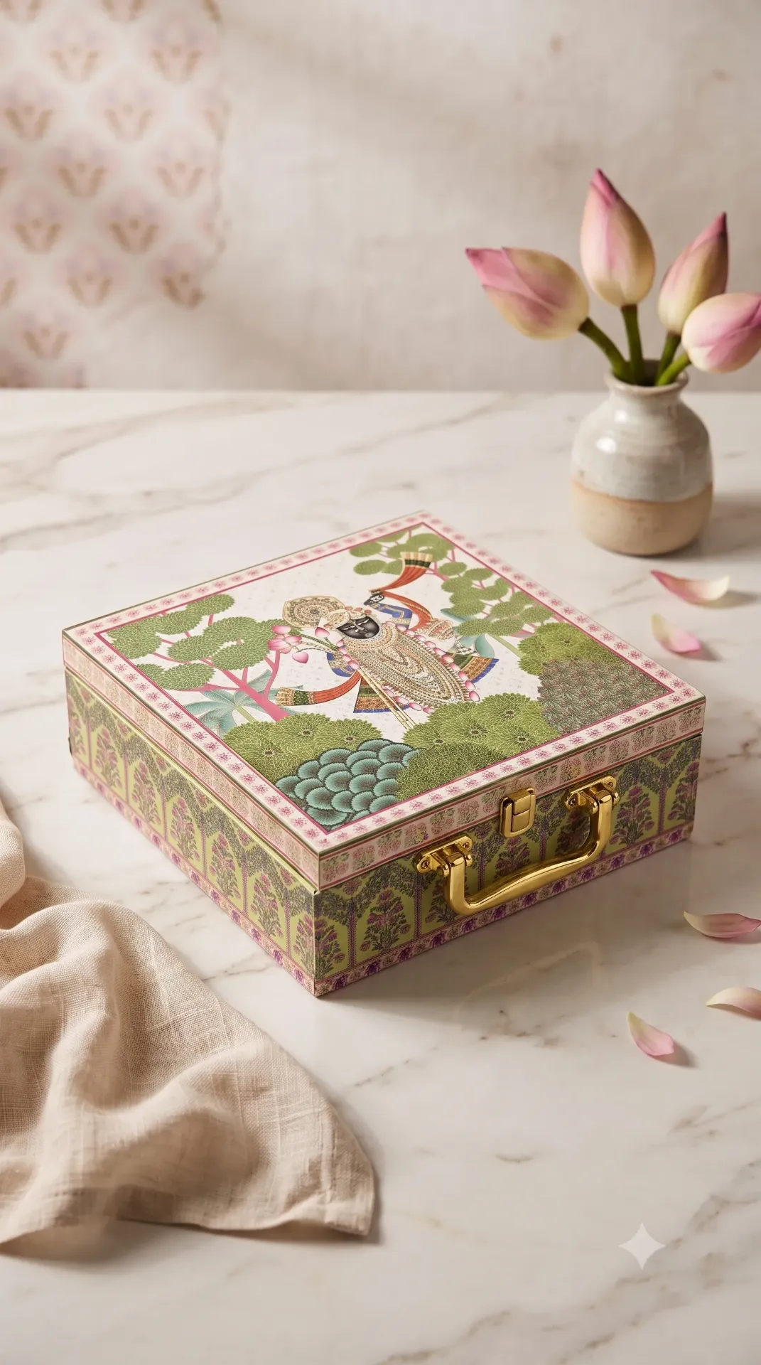 Shreenathji print Mdf Box With 4 salsa jars (9.5x9.5x3.5 Inches) 4JAR10024
