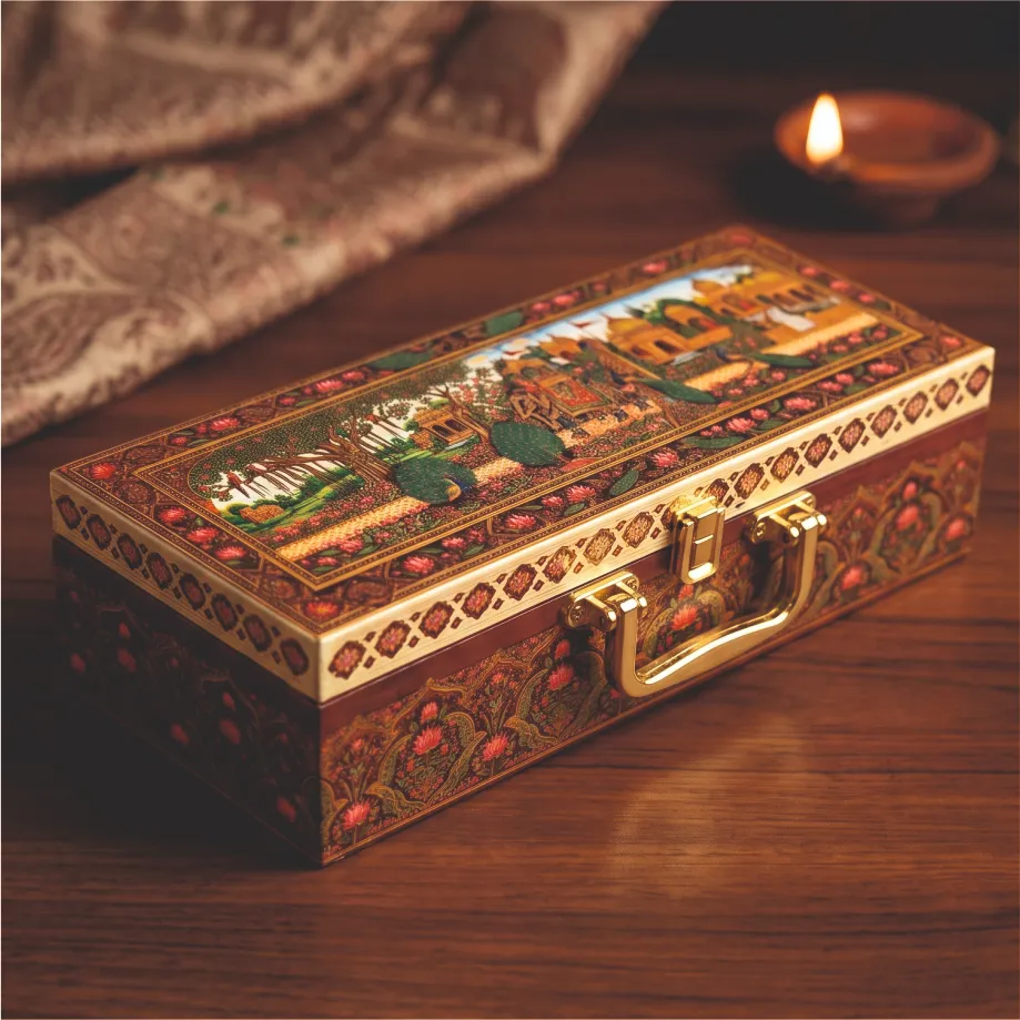 Rajwadi print Mdf Box With 3 salsa jars (13x5x3.5 Inches) 3JAR10025