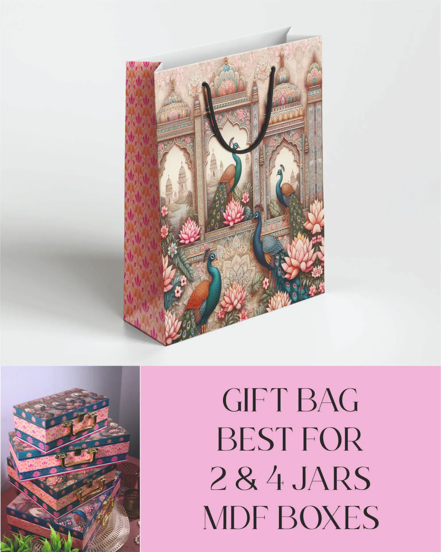 PEACOCK PRINT PAPER BAG BEST FOR 2&4 JARS (Pack of 10)