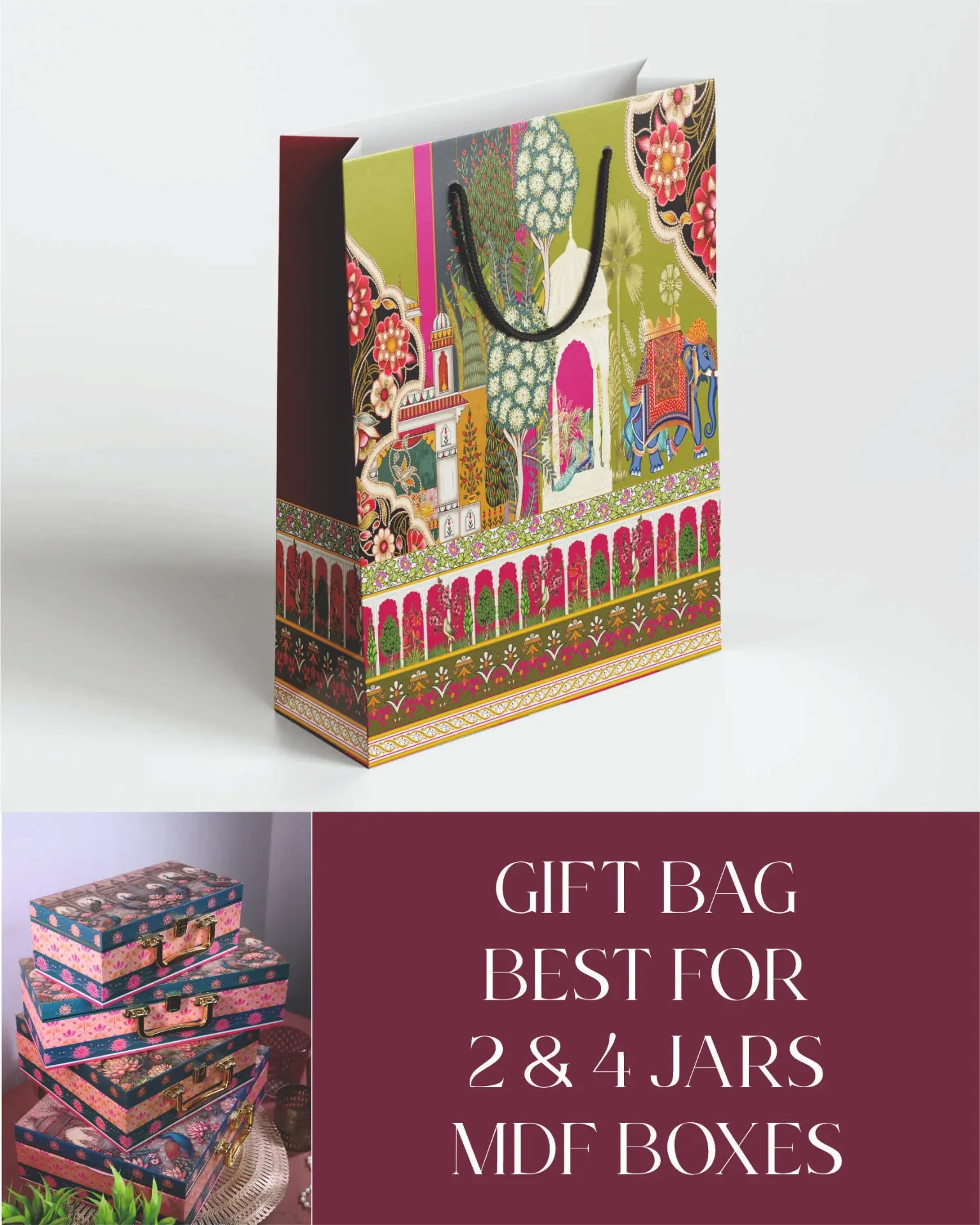 ELEPHANT PRINT PAPER BAG BEST FOR 2&4 JARS (Pack of 10)