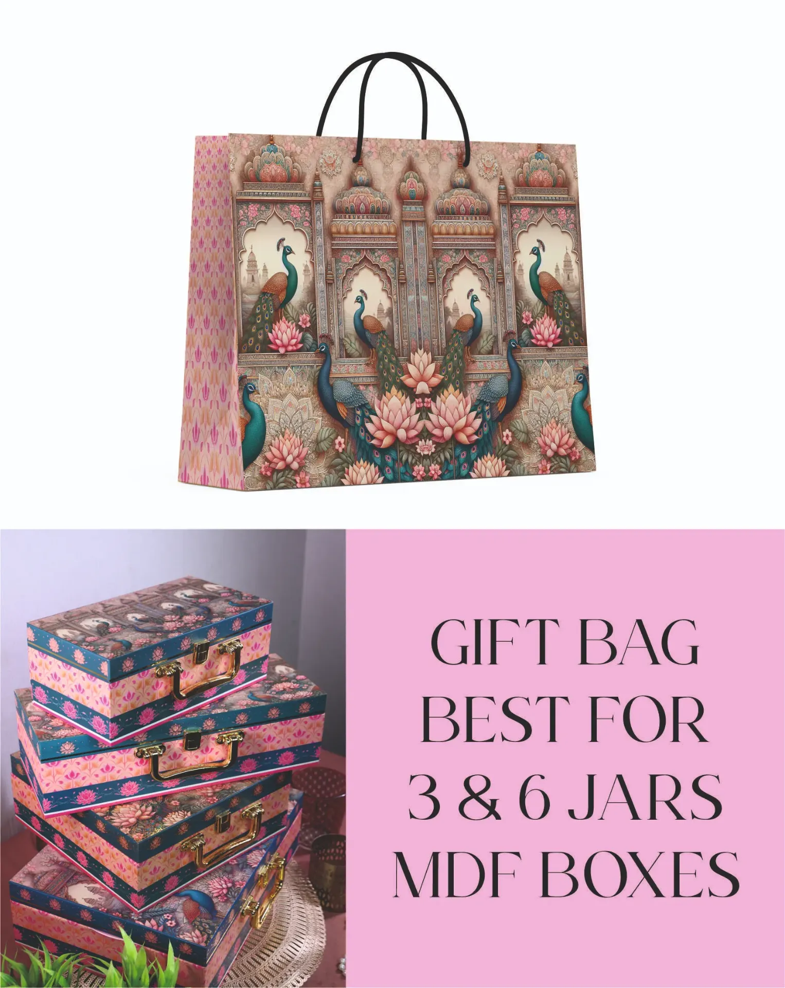 PEACOCK PRINT PAPER BAG BEST FOR 3&6 JARS (Pack of 10)