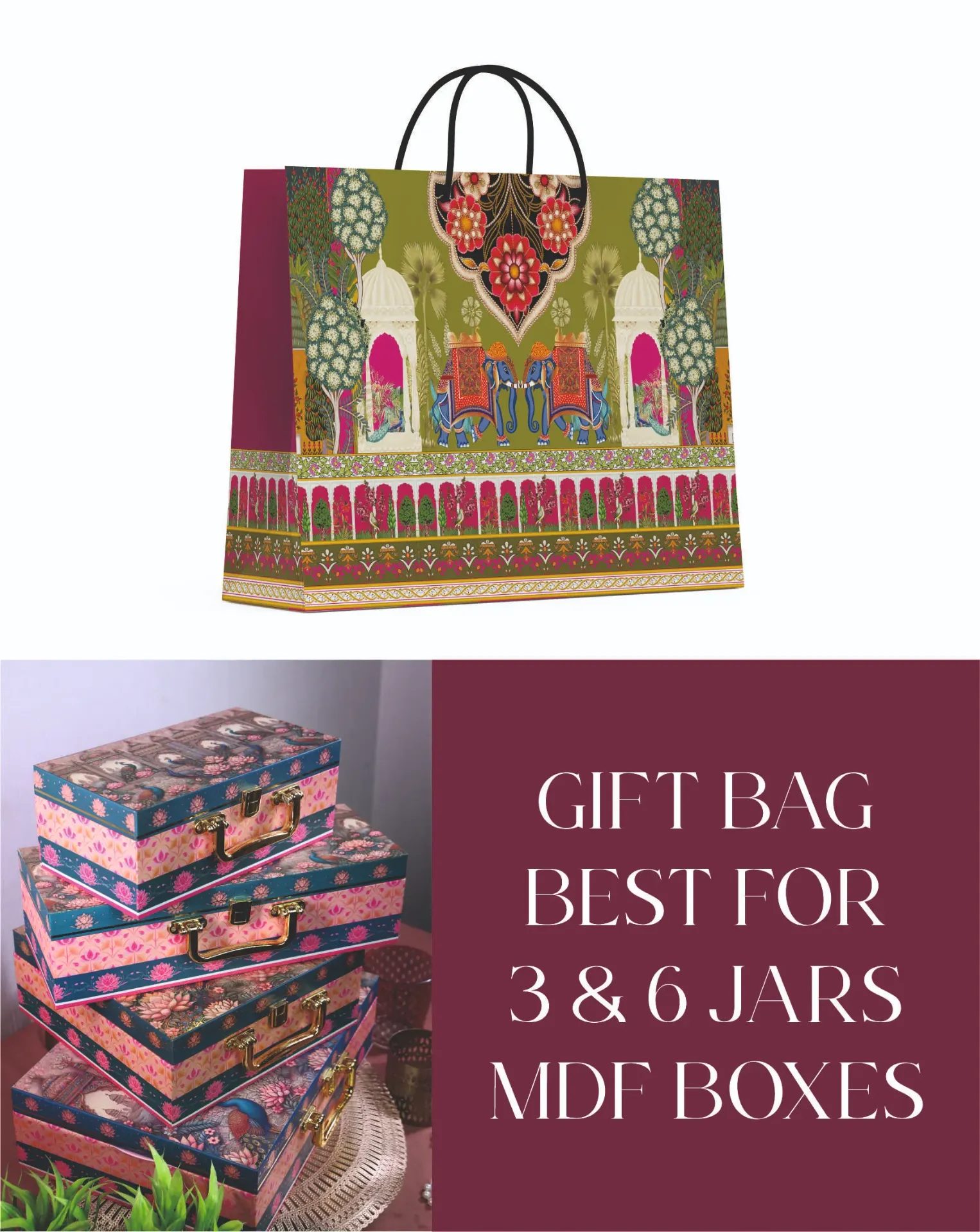 ELEPHANT PRINT PAPER BAG BEST FOR 3&6 JARS (Pack of 10)