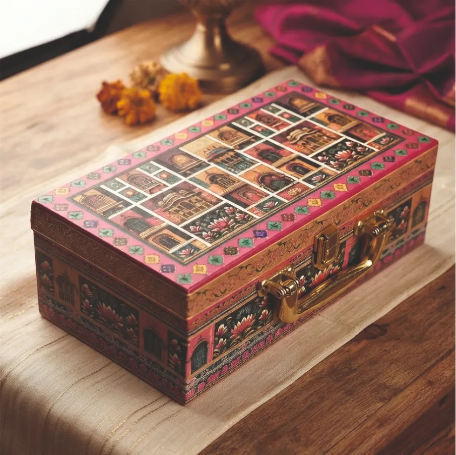 Pastel Colour print Mdf Box With 2 salsa jars (9.5x5x3.5 Inches) 2JAR10027
