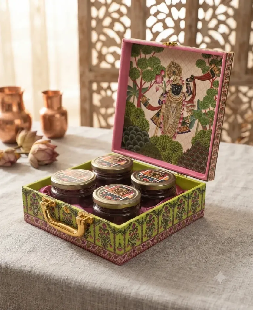 shreenathji Box With 4 salsa jars (9.5x9.5x3.5 Inches)